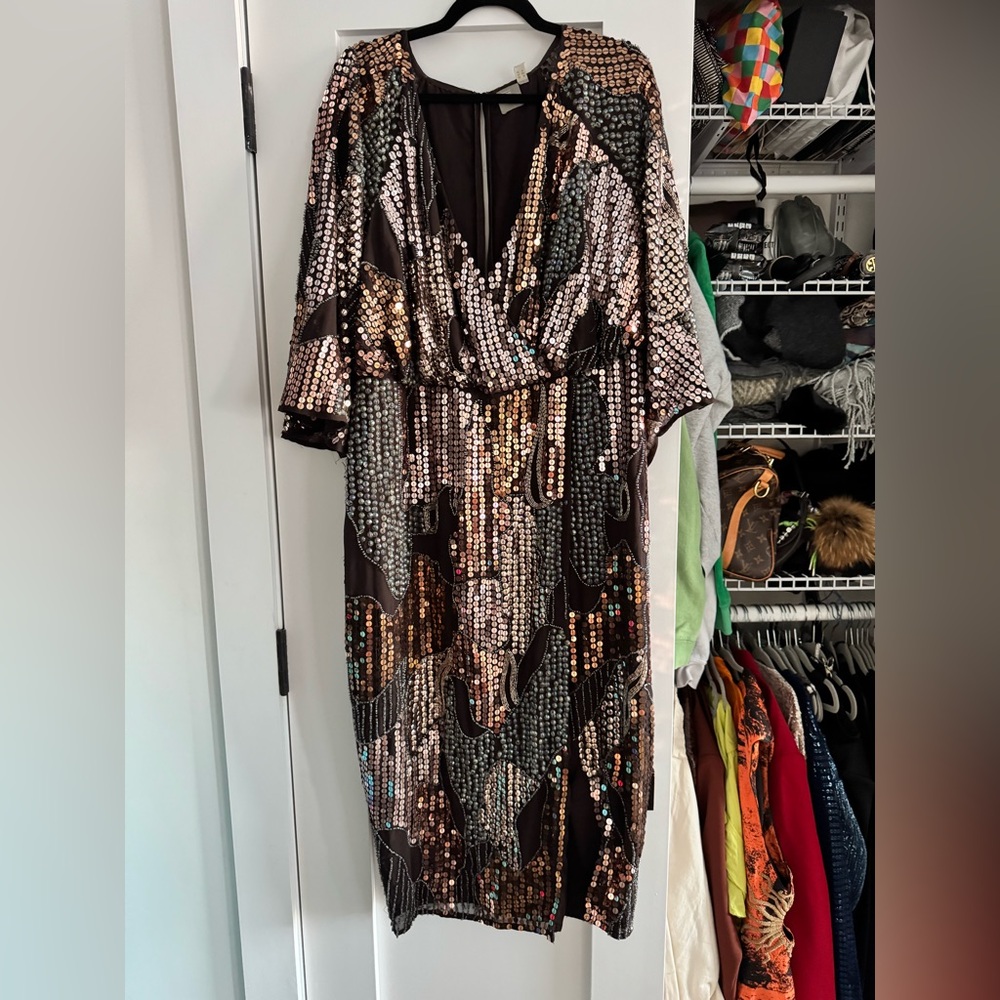 ASOS Sequin Embellished Dress Brown, US 14
